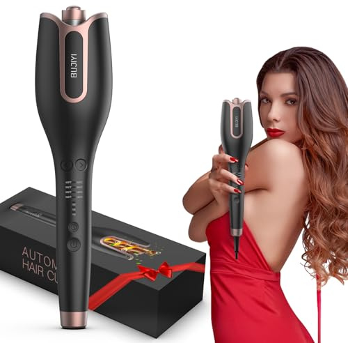 BUJIYI Automatic Rotating Curling Iron, Automatic Curling Iron, 4 Temperature Settings for All Hair Types, 3 Heating Durations for Diverse Styles, Professional Styling Curling Wand (Black)