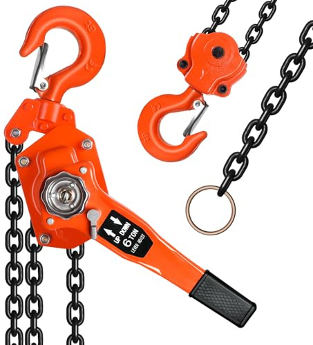 6 Ton 13200 lbs Hand Chain Hoist - Manual Come Along Winch, 10 FT Lift, G80 Galvanized Steel Chain, Heavy Duty Lever Puller for Industrial Material Handling