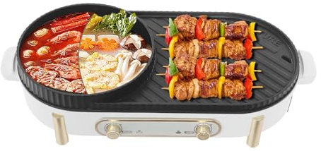 Elektrisk hot pot med grillfunktion 2-i-1 1 700 W – hot pot & grill med non-stick beläggning för 3–8 personer, dubbel temperaturkontroll och oljeavlopp
