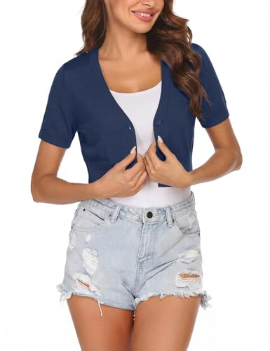 Totatuit Boléro Été Manches Courtes Cardigan et Veste Courte Col V Boutonné | Boutons, Cardigan Léger, Style Élégant, Tenue Quotidienne, Facile à Associer