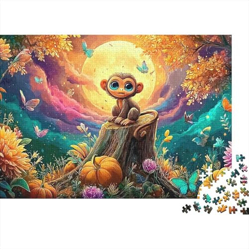 Rompecabezas de 1000 Piezas Monitos Mágicos bajo la luz de la Luna. Reciclado Premium para Adultos. Actividad difícil sin Pantalla. 38 x 26 cm (1000 Piezas).