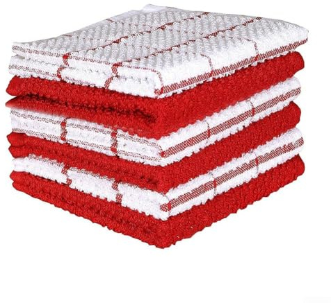 Paños de cocina de algodón de 12 x 12 pulgadas, tejido de rizo para una eliminación eficiente de la humedad y lavado frecuente a máquina (cajas rojas)