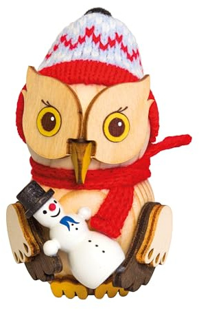 Kuhnert - Decoración/figura de madera – Mini búho muñeco de nieve – Tamaño: aprox. 7 cm – Material: madera maciza de abeto – Fabricado en Alemania