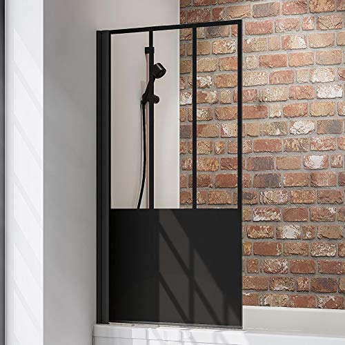 Schulte Duschwand Black Style, 80 x 140 cm, 5 mm Sicherheits-Glas Dekor Atelier 5, Schwarz-matt, Duschabtrennung für Badewanne D1650-F-68-1620