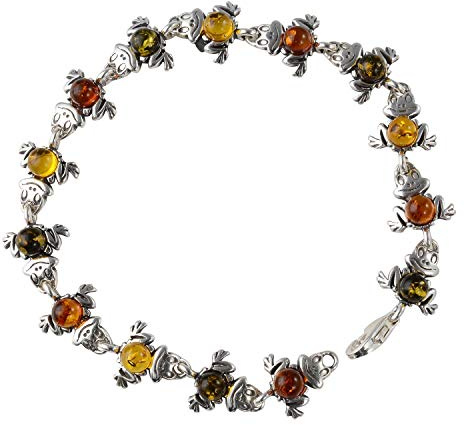 HolidayGiftShops Pulsera de Plata esterlina con ámbar báltico Multicolor Ranas