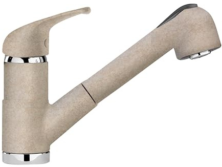 SCHOCK | Miscelatore Omega con Doccia, Monocomando con Bocca Girevole e Doccetta Estraibile a Doppio Getto, Colore Avena, h177.5mm