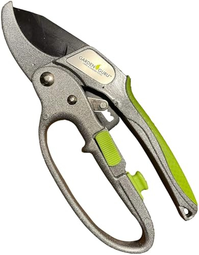 GARDEN GURU Professional Ratchet Pruning Shears Clippers – 4X Cutting Power – Ratcheting Garden Anvil Pruners Scissors - Ergonomic Grip - Makes Tough Cuts Easy - Great for Seniors & Arthritic Hands