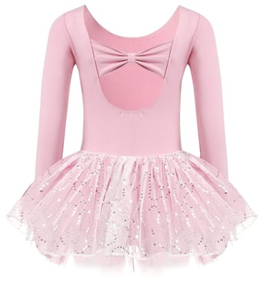 Zaclotre Girls Ballet Tutu Long Sleeve Leotards Dance Dress Ballerina Costume with Skirt Pink Size 3-4 Toddler