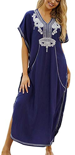Orshoy Women Kaftan Free Size Tunic Kimono Long Dress Maxi Beach Everyday Cover Up Nightwear Nightdress Pyjamas
