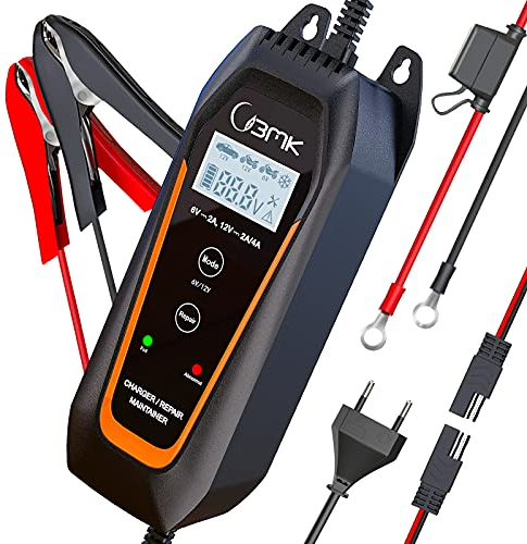 Batterieladegerät 6V/12V 2A 4A vollautomatischer Intelligent Ladegerä mit LED Reparatur Ladegerät beseitigt schlechte Batteriemessung 6-100 Ah mit 8-Segment Ladung für Auto Motorrad (6V/12V, 4A)