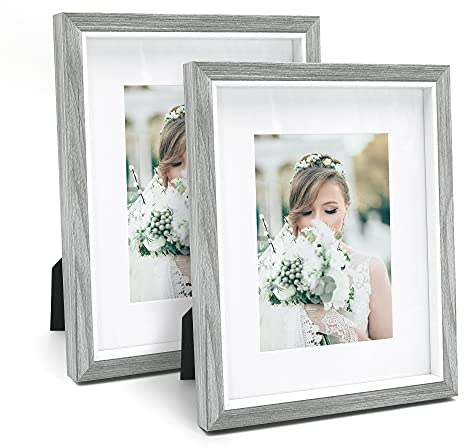 SUMGAR 10x8 Photo Frames Grey Picture Frames Wooden Photo Frame Large Multi Picture Frame With Mount 2 Pack 8 X 10 Inches Wedding Photo Frame For Wall Hanging Tabletop Birthday Christmas Gifts