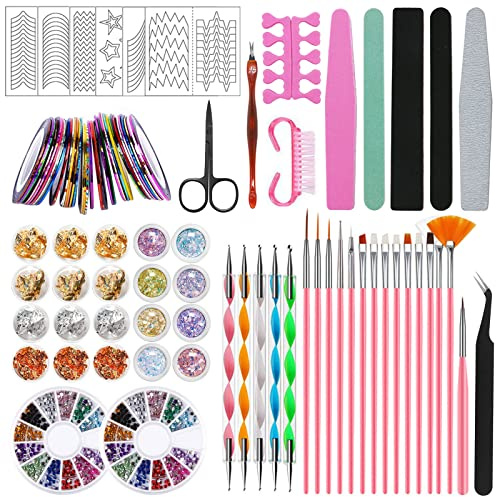 JOYBOY Nail Art Design Kit med 15 Penslar, 2 Diamond Lådor och Aluminiumfolie Box, Rosa