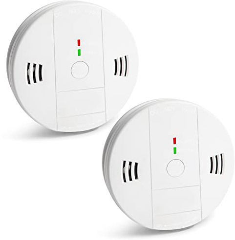 Combination Smoke and Carbon Monoxide Detector Alarm, 2-Pack Beeps Warning Smoke and CO Alarms for Basements Travel Home Office House Bedroom Living Room Car, Battery Operated, Comply with UL 217/2034