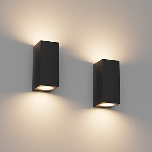 Klighten 2 Stück GU10 Außenwandleuchte Schwarz außenlampe, ohne Glühbirne