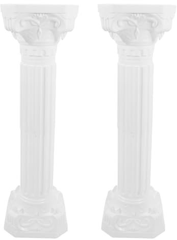 Happyyami Roman Pillars Statue 2pcs Plastic Greek Column 34.5 inch Antique Planter for Garden Wedding Decoration Embellishments