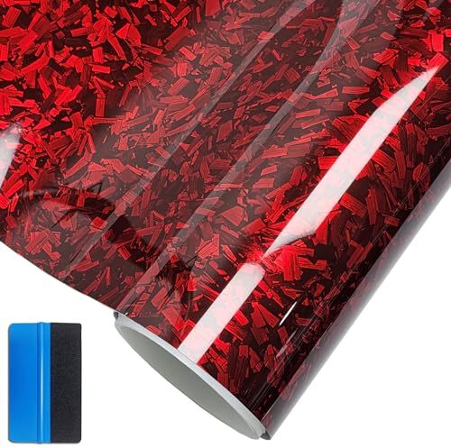 NewL Forged Carbon Fiber Gloss Red Vinyl Wrap Sticker Free Bubble Air Release DIY Decal Car Auto Vehicle Morotcycle Self Adhesive (Red-Silver, 30cm x 100cm)