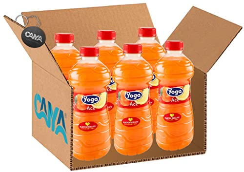 6X Yoga Ace Succo di Frutta in Bottiglia al gusto di Arancia, Carota e Limone con Vitamina E 1L [CAIYA® BOX da 6 Bottiglie]