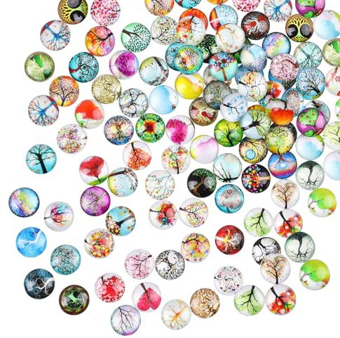 JOFONY 100 Stück Glücksstein Bunte Glassteine,12mm Gemischte Farbe Muggelsteine,Runde Lebensbaum Glascabochons für DIY Handwerkliche Schmuckherstellung Heimdekoration
