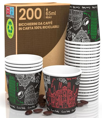 200 vasos de papel de café, 65 ml, color negro, vasos ecológicos, biodegradables, desechables, pequeños, para llevar bebidas calientes
