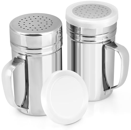 Accmor 2pcs Stainless Steel Dredge, Salt Pepper Dredge Shakers with Handle, Seasonings Spice Shakers with Lid, 14 Ounce