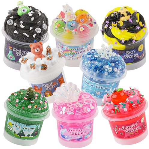Lot de 8 slimes 100 ml différentes textures Snow Fizz, beurre, nuage, crunchy slime cadeaux de fête pour filles et garçons Pâques