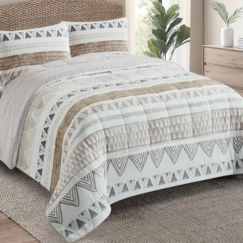 MANEMI Edredón Borrego Estampado 240 x 260 cm con 2 Fundas de Cojín - Nórdico Invierno Cálido y Suave, Relleno de Micro Fibra Poliéster, Reversible Franle y Sherpa