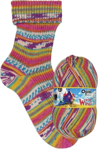 Opal Wirbelwind 4-fache Sockenwolle, 75% Schurwolle, 25% Polyamid, 425 m/100 g, Nadelstärke 2-3 mm (11474 leuchtender Regenbogen)