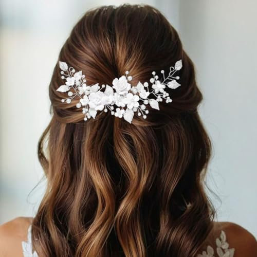 Zoestar Haarschmuck mit Blumenmotiv, Brautschmuck, Weinrebe, Perle, Braut-Kopfschmuck, Blatt-Haarteil, Haarschmuck für Damen und Mädchen (Silber, Einheitsgröße)