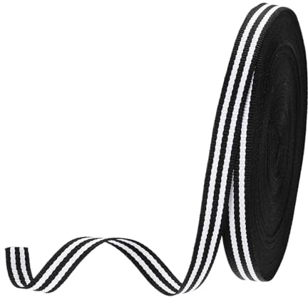 PATIKIL 2/5 tum svartvitt randigt grosgrainband, 25 Yard polyestertyg randigt hantverk band dubbelvänd design för rosett presentförpackning gör-det-själv juldekorationer