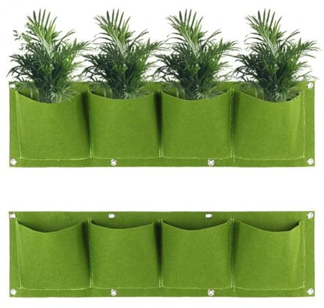 MUMUXIAO Confezione da 2 sacchetti per piantare piante da parete con 4 tasche, per interni ed esterni, verticali, per piante e piante