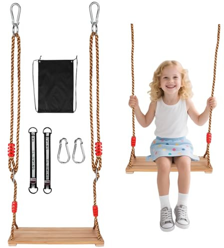 WUSUPU Altalena da Giardino per Bambini,Altalena Legno,Dondolo Bambini,Giochi da Esterno con Corda Regolabile,Borsa per Il Trasporto Adatto a Ragazzi e Adulti Che Non Pesano Più di 100 Chilogrammi