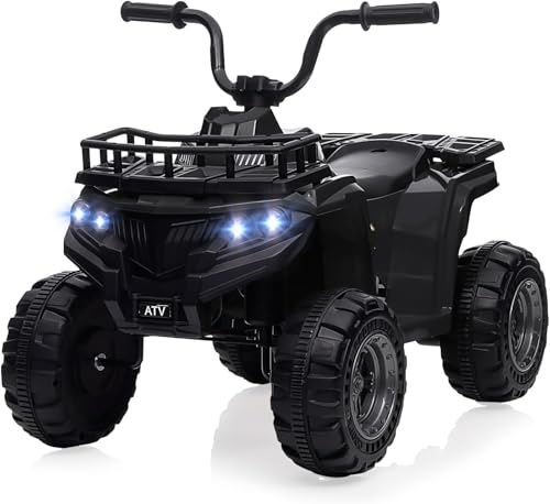 Quad eléctrico de 12 V para niños de 2 a 5 años – Vehículo todoterreno con música, LED, 2 velocidades y neumáticos sólidos – Juguete seguro para niño niña (Negro)