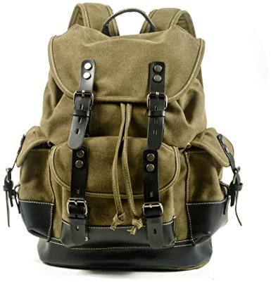 FANDARE Ryggsäck Daypack 15,6 tum laptop business ryggsäck för kvinnor män stor volym 21,6 l vandringsryggsäck med retrodesign lätt fritidsryggsäck för resor utomhus, Militärgrön C, L