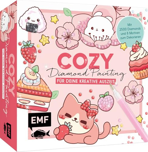 Cozy Diamond Painting - DIY-Set für deine kreative Auszeit: Mit 8 Motiven zum Dekorieren und Verschenken, 2500 Diamanten in 15 Farben und Applikationsstift