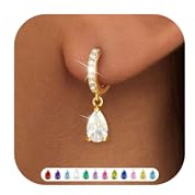 ZNBOH Boucles d'oreilles Pendantes Femme Plaqués Or Piercing Oreille Bijoux | Boucles d’Oreilles Pierre de Naissance Améthyste en Zirconium,Plaqué Or 18 Carats,Hypoallergéniques,Cadeau d’Anniversaire