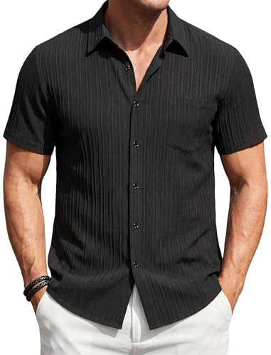 Enlision Mens Black Short Sleeve Shirt Casual Summer Holiday Loose Fit XL