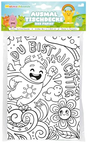 Nappe en papier à colorier - Motif bande de courage - Affirmations pour enfants - Décoration d'anniversaire d'enfant - Photos à colorier - Pensée positve - Multicolore