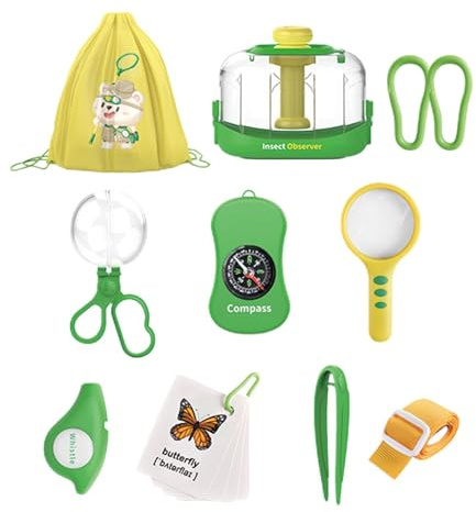Kit De para Niños: Binoculares para Niños, Linterna, Brújula, Silbato, Lupa, Equipo Educativo para Juegos De Simulación | Juguete Portátil De Exploración De La Naturaleza Científica para Niño