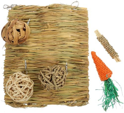 Kisangel Tapis de Couchage en Paille Naturel pour Hamster et Cobaye, à Mâcher Sûr, Tapis Respirant et Confortable pour Petits Animaux