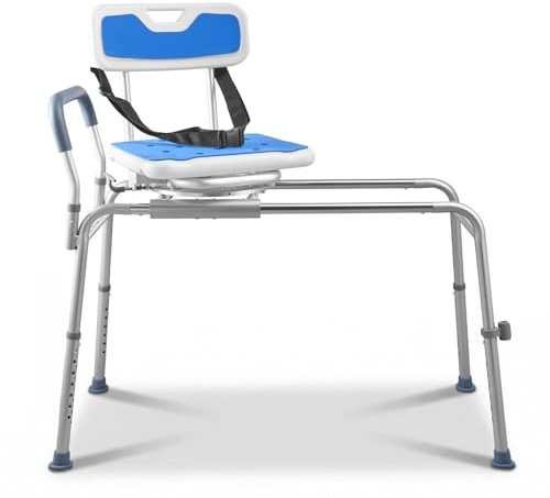 VEVOR Sgabello Scorrevole per Vasca da Bagno, Sedile Girevole 360° per Trasferimento in Vasca Carico max. 180 kg, Sedia da Bagno Altezza Regolabile con Braccioli Schienale 1035 x 540 x 1020 mm