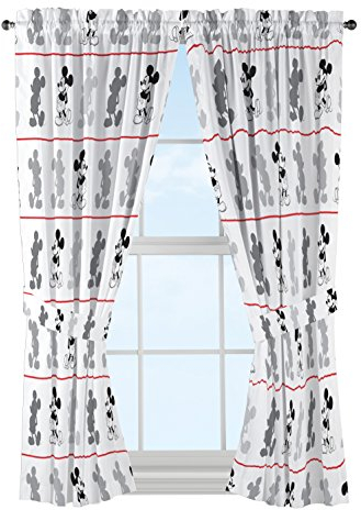 Disney Mickey Mouse Jersey White 4 Piece 63 Curtain/Drapes Set (2 Panels, 2 Tiebacks)