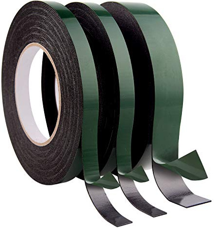 TUPARKA 30 Meters Foam Tape Double Sided Black Sponge Tape Waterproof Mounting Tape for Cars Trims Numberplates, 10m Each Roll