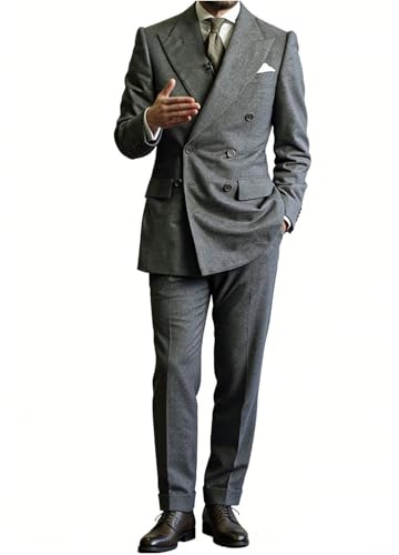 QZI Homme Costume Slim Peak 2 Pièces Veste et Pantalon à Double Boutonnage