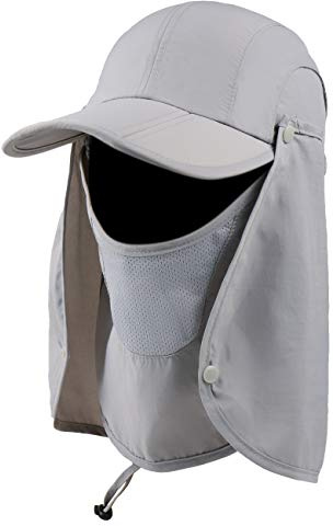 iBasingo Cappello da Sole Maschera Viso Rimovibile UPF 50+ Protezione UV Estiva Cappuccio da Giungla Ad Asciugatura Rapida con Patta Copricuscino per Uomo Donna Outdoor Campeggio Trekking Pesca BVH19
