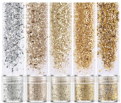 Glitter, 5 Boxes/Set Holographic Chunky Glitter Nail Glitter Sequins Flakes Nails Powder for Body Face Hair Eyes Cosmetic Resin DIY Crafts Festival Christmas
