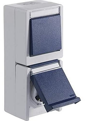 OPUS® RESIST Schalter/Taster mit Steckdose, senkrecht Ausführung Taster, Wechsler, Farbe hellgrau/stahlblau