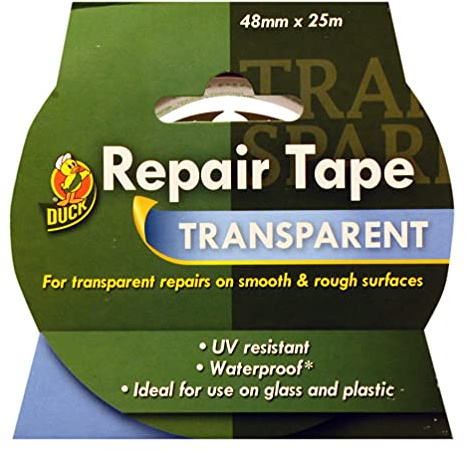 Duck Clear Repair Tape 48mm x 25m | Transparent Duct Tape, Strong, Waterproof Outdoor Repair, High Strength Adhesive, Ideal for Cracked Glass, Broken Plastic, UV Resistant