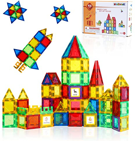 Magblock Blocs Construction Magnétiques, 46 Pièces Jeux de Construction Éducatifs, Jouet Magnétique, Cadeau pour 3 4 5 6 Ans Filles Garcons