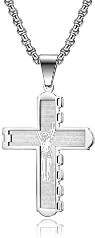 KnSam Stainless Steel Chain Pendant, Cross Pendant, Men's Necklace, Retro Pea Chain for Men, Silver, stainless steel, No zirconia