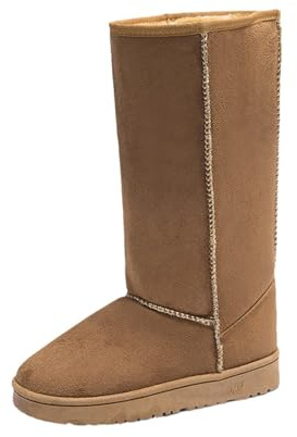 tinbarry Bottes de Neige Femmes Chaussures d'hiver Doublées en Peluche Bottes Chaudes à Enfiler Bottines Imperméables Doublure Bottes Antidérapantes en Velours Chaussures Plates en Daim